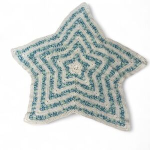 Handmade Soft Crochet Baby Blanket Star Shape Blue Green White 32”x32”